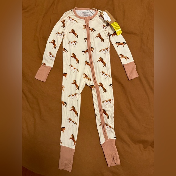 Angel Dear 2-Way Zipper 1-pc Convertible Bamboo Pajama 18-24 M in Horse Print - Picture 1 of 6